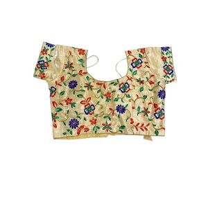 5/$25 NWT Narsingh Floral Embroidered Gold Women's Crop Top Size Small